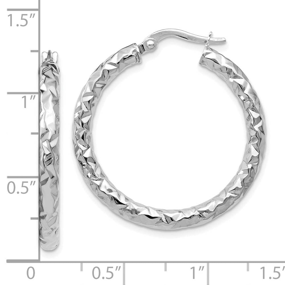 Alternate view of the 3mm Textured Round Hoop Earrings in 14k White Gold, 30mm (1 3/16 Inch) by The Black Bow Jewelry Co.