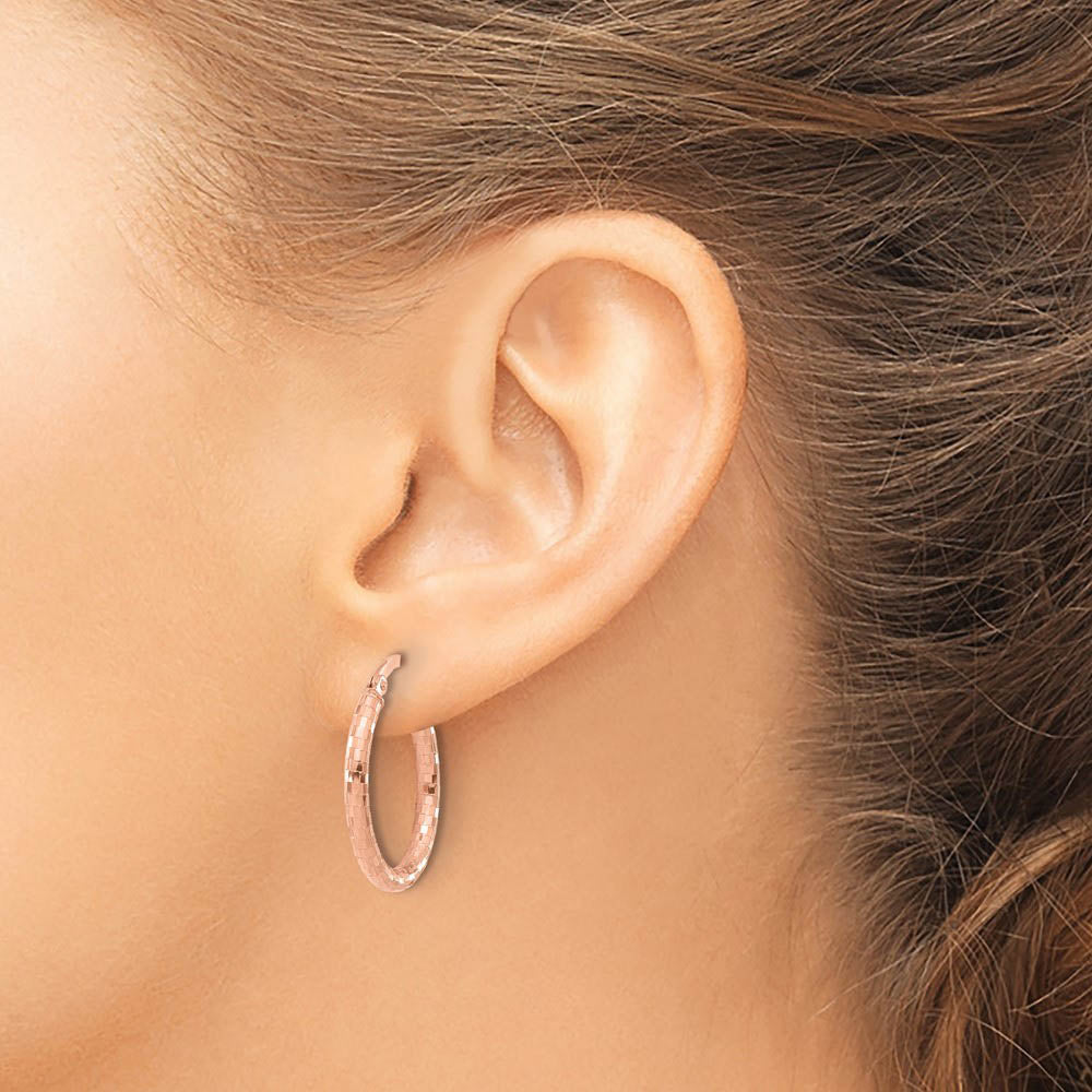 Alternate view of the 2.25mm Polished Checkered Oval Hoops in 14k Rose Gold, 23mm by The Black Bow Jewelry Co.