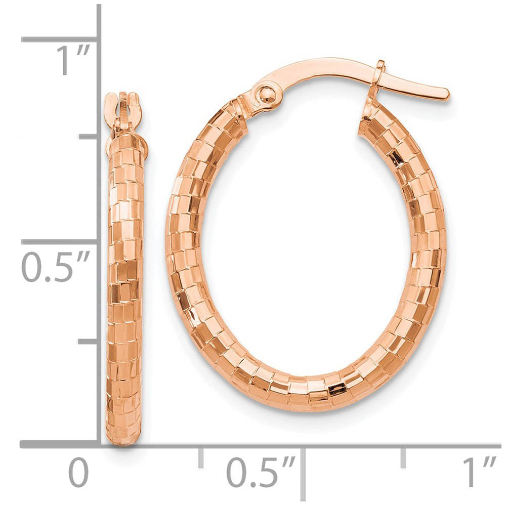 Alternate view of the 2.25mm Polished Checkered Oval Hoops in 14k Rose Gold, 23mm by The Black Bow Jewelry Co.