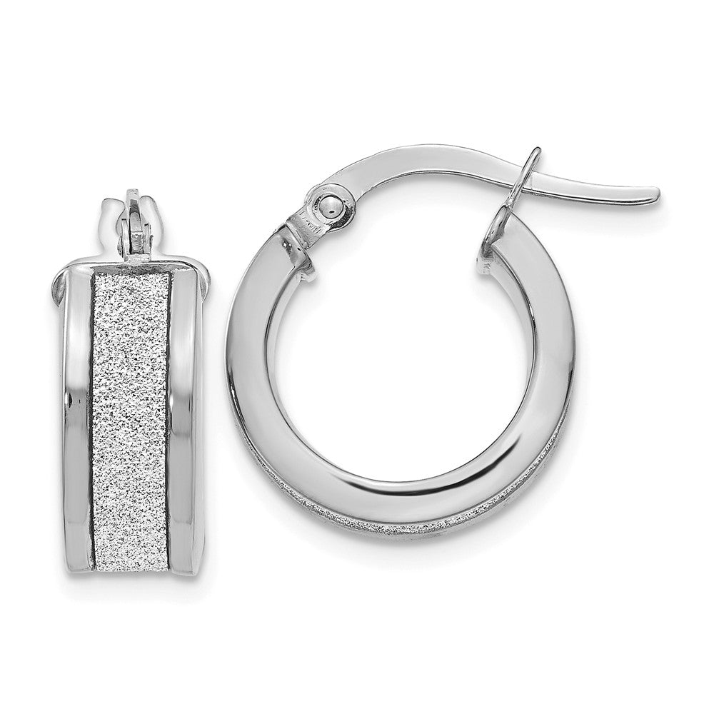 6mm Glitter Infused Round Hoop Earrings in 14k White Gold, 15mm, Item E12287 by The Black Bow Jewelry Co.