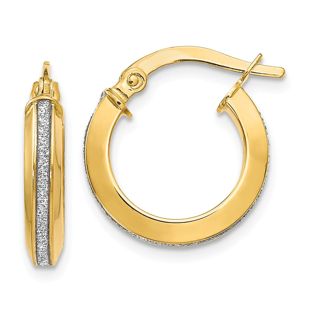 3mm Glitter Infused Round Hoop Earrings in 14k Yellow Gold, 14mm, Item E12293 by The Black Bow Jewelry Co.