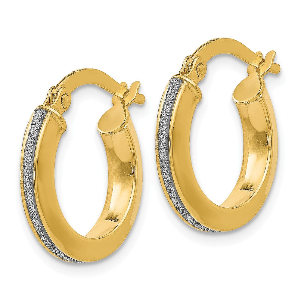 Alternate view of the 3mm Glitter Infused Round Hoop Earrings in 14k Yellow Gold, 14mm by The Black Bow Jewelry Co.
