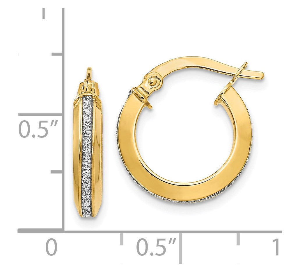 Alternate view of the 3mm Glitter Infused Round Hoop Earrings in 14k Yellow Gold, 14mm by The Black Bow Jewelry Co.