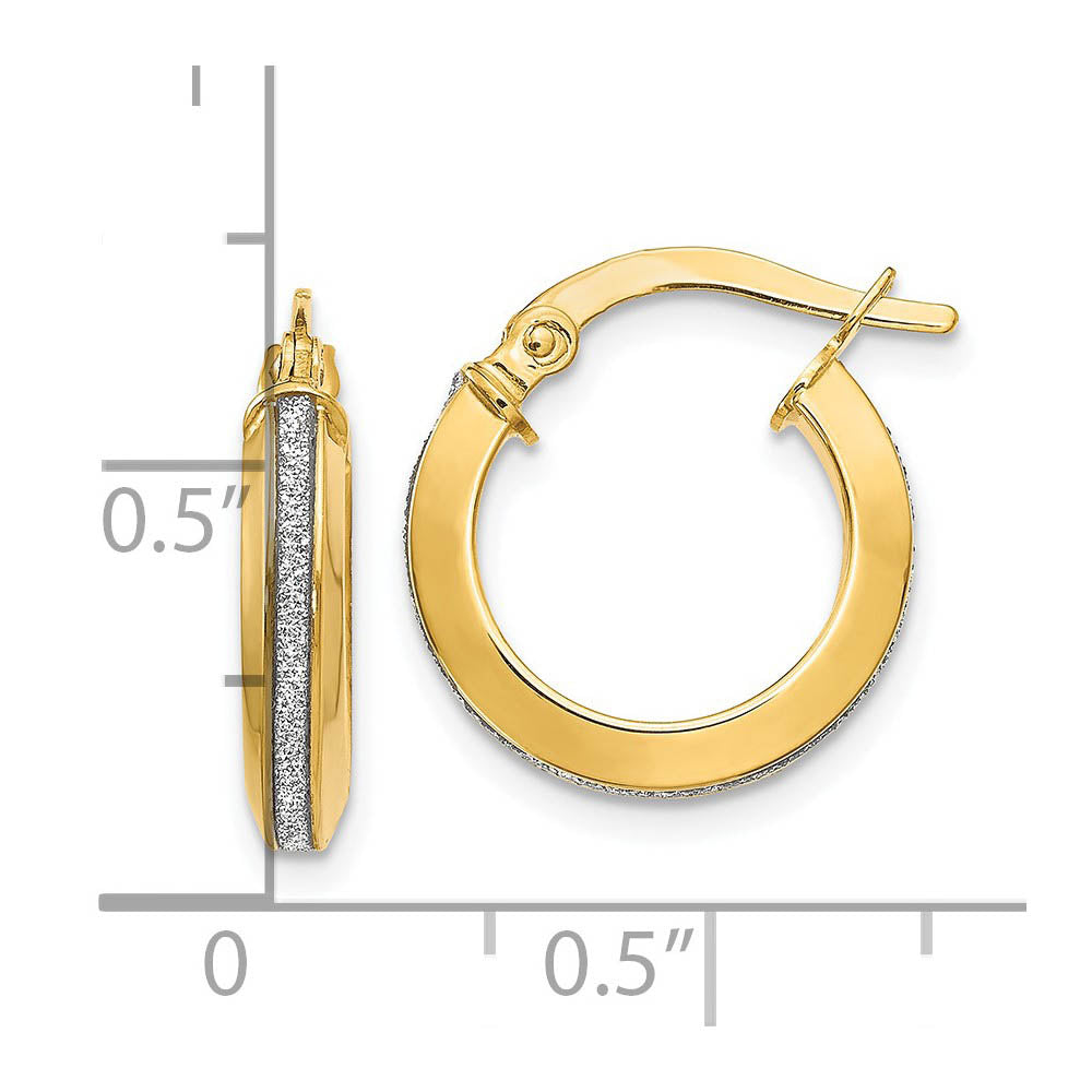 Alternate view of the 3mm Glitter Infused Round Hoop Earrings in 14k Yellow Gold, 14mm by The Black Bow Jewelry Co.