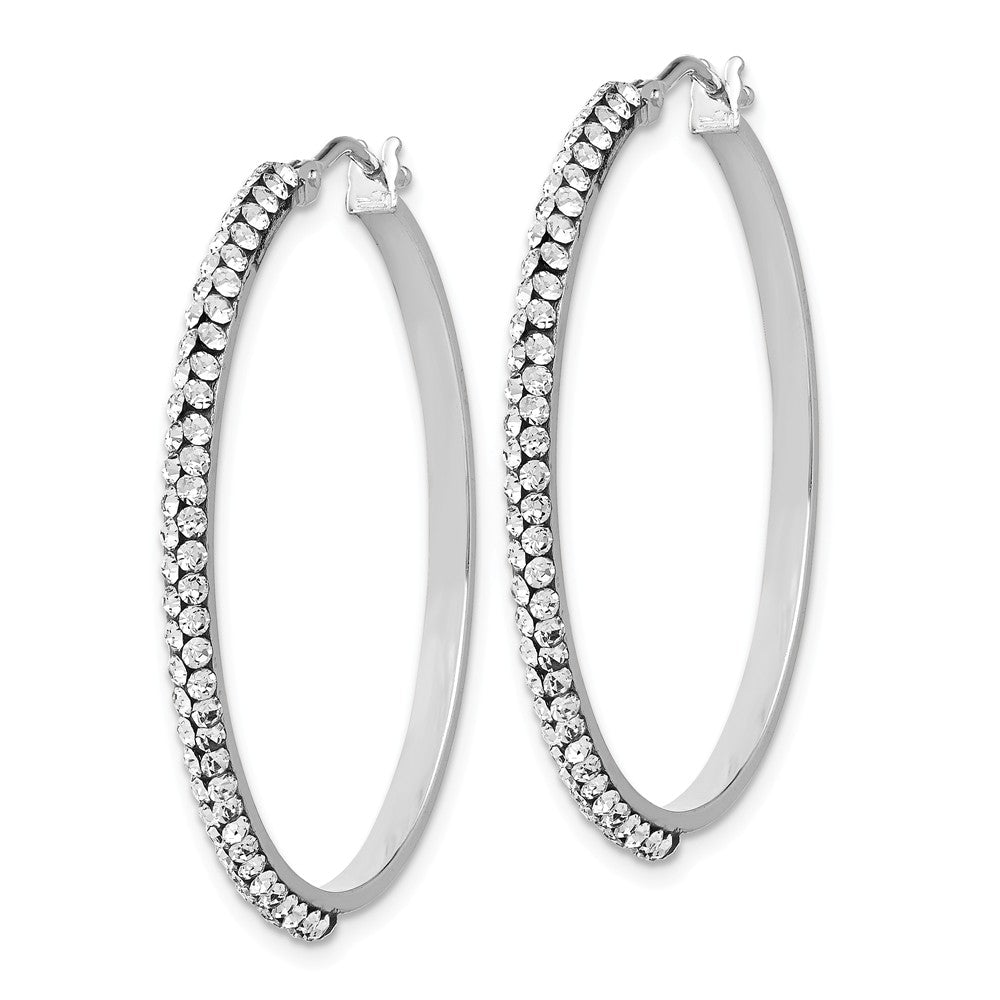 Alternate view of the 2 x 33mm Round Hoop Earrings in 14k White Gold with White Crystals by The Black Bow Jewelry Co.