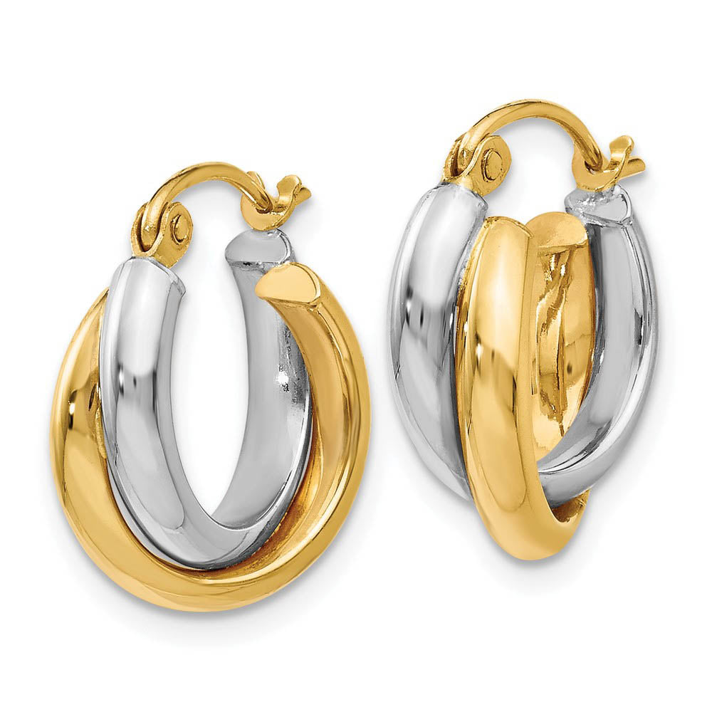 Alternate view of the 6mm Crossover Double Round Hoop Earrings in 14k Two Tone Gold, 14mm by The Black Bow Jewelry Co.