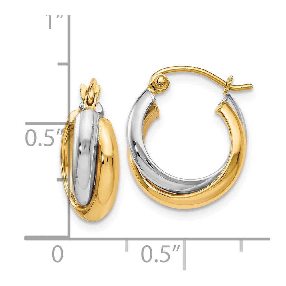 Alternate view of the 6mm Crossover Double Round Hoop Earrings in 14k Two Tone Gold, 14mm by The Black Bow Jewelry Co.