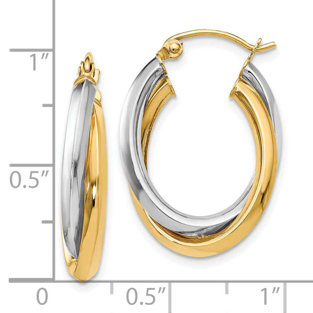 Alternate view of the 4mm Polished Crossover Oval Hoop Earrings in 14k Two Tone Gold, 22mm by The Black Bow Jewelry Co.