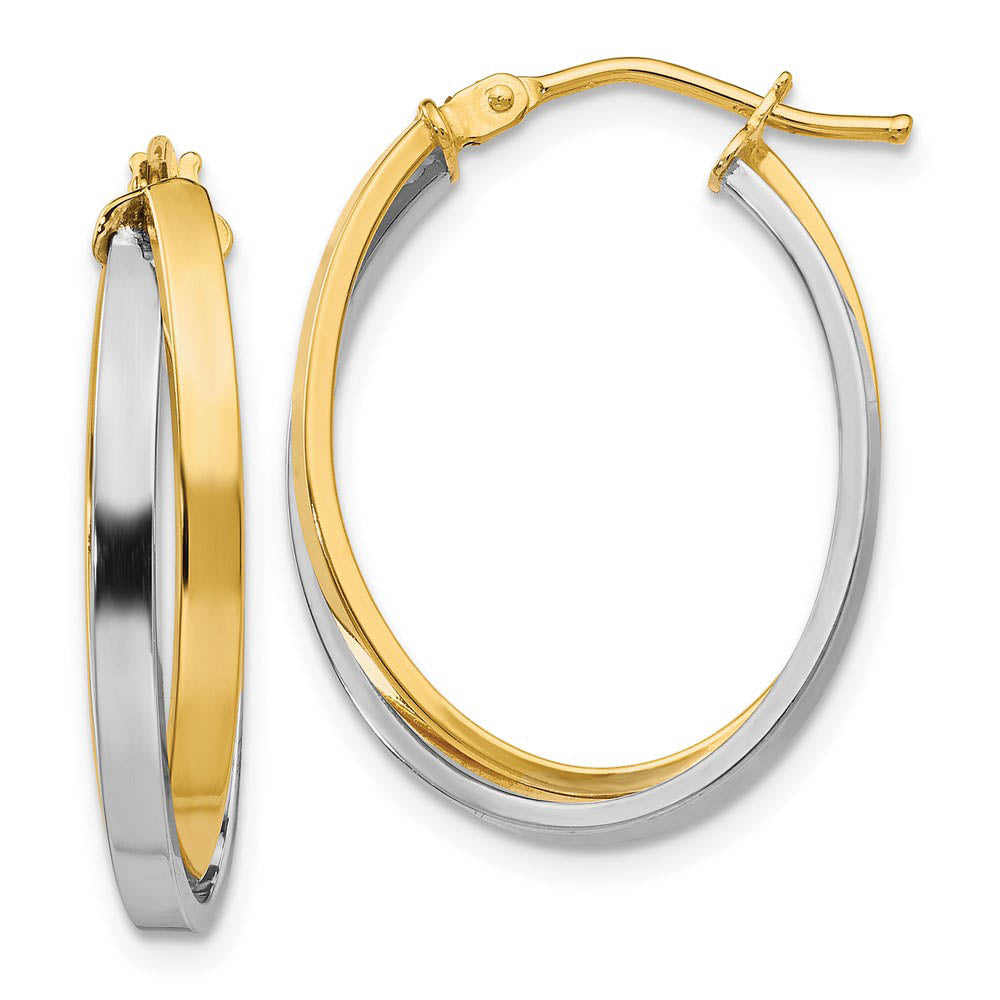 5mm Polished Double Oval Hoop Earrings in 14k Two Tone Gold, 23mm, Item E12355 by The Black Bow Jewelry Co.