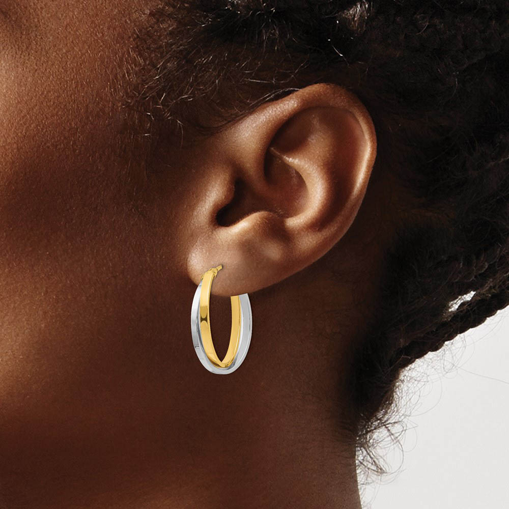 Alternate view of the 5mm Polished Double Oval Hoop Earrings in 14k Two Tone Gold, 23mm by The Black Bow Jewelry Co.