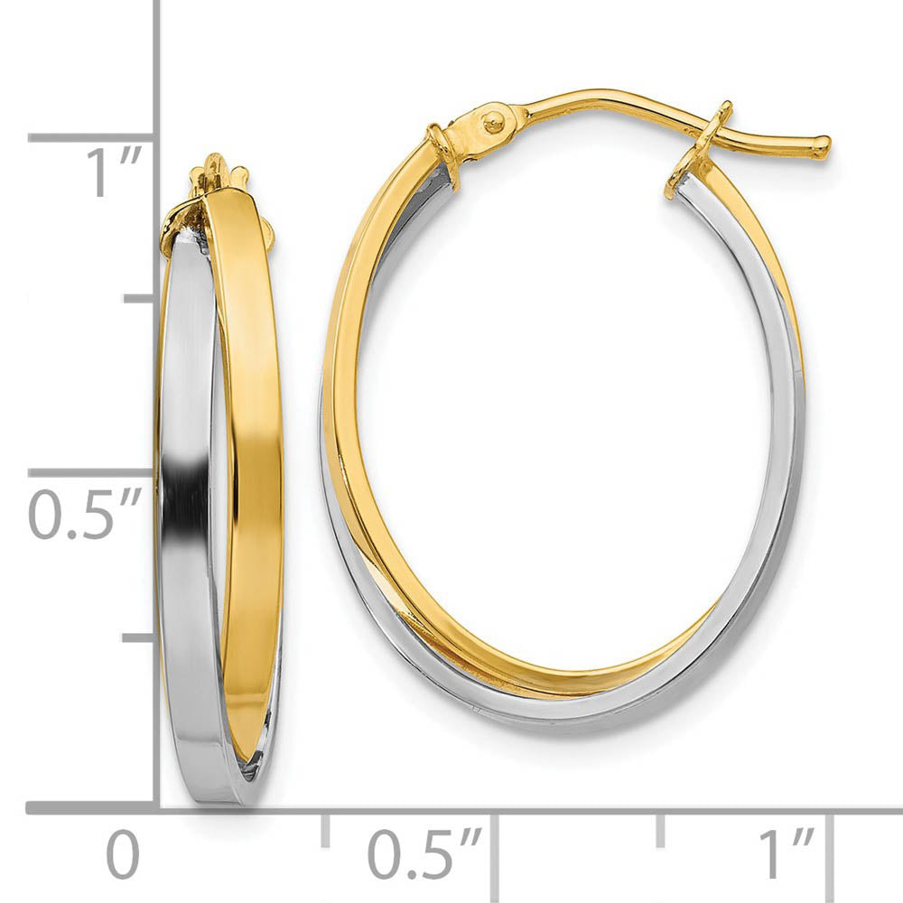 Alternate view of the 5mm Polished Double Oval Hoop Earrings in 14k Two Tone Gold, 23mm by The Black Bow Jewelry Co.