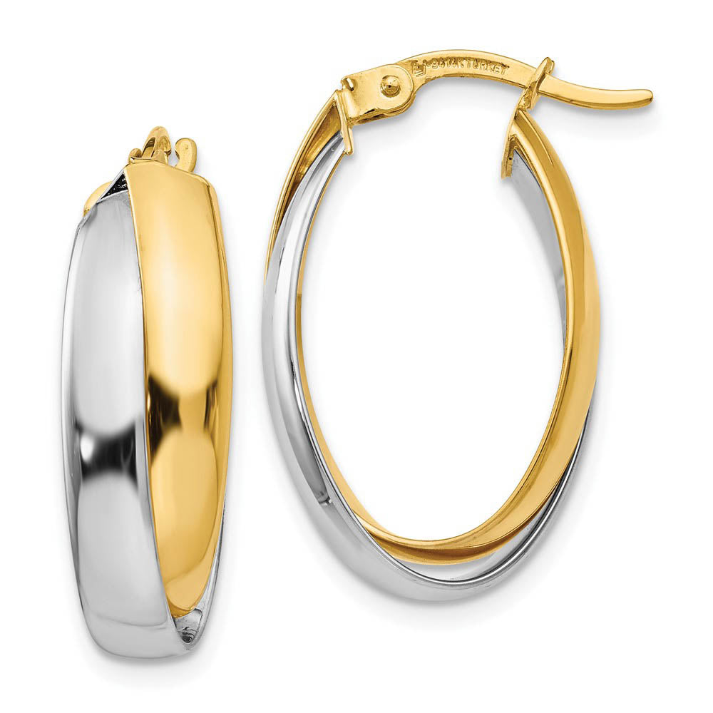 8mm Polished Double Oval Hoop Earrings in 14k Two Tone Gold, 23mm, Item E12357 by The Black Bow Jewelry Co.