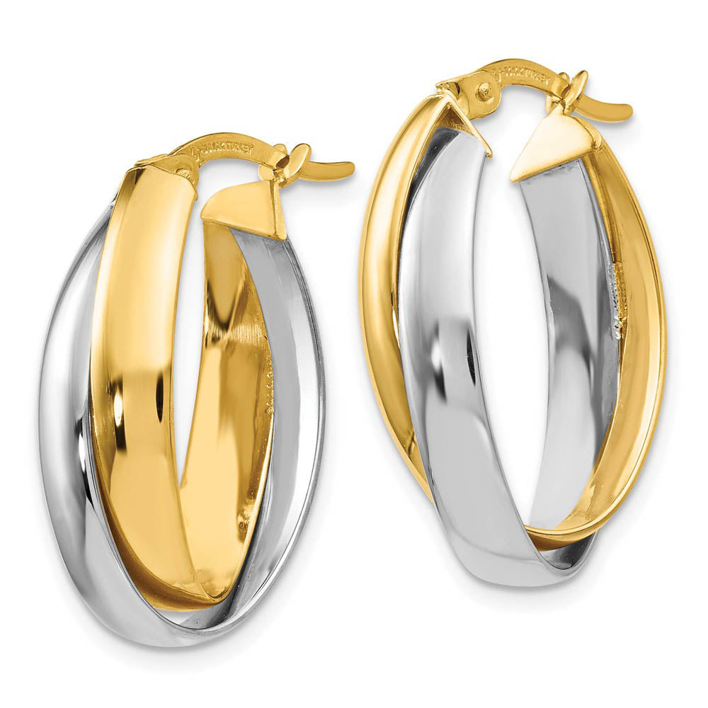 Alternate view of the 8mm Polished Double Oval Hoop Earrings in 14k Two Tone Gold, 23mm by The Black Bow Jewelry Co.