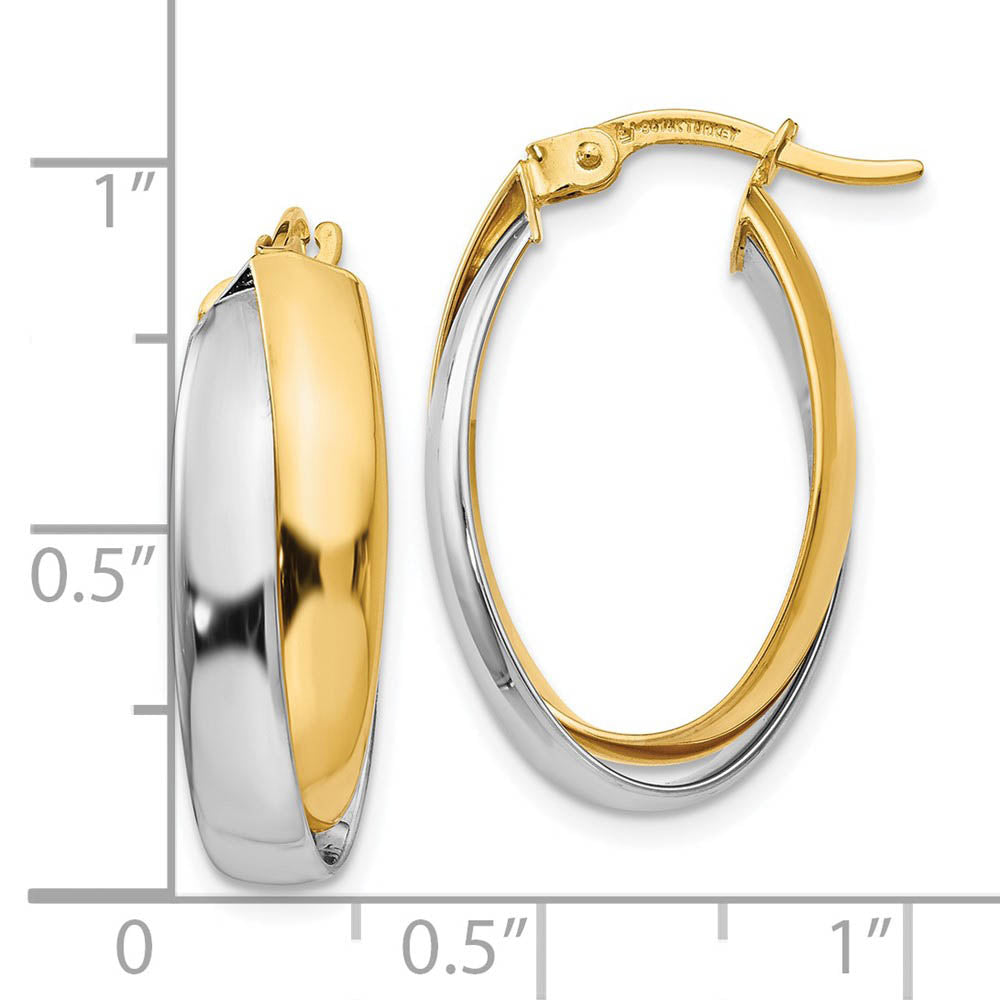 Alternate view of the 8mm Polished Double Oval Hoop Earrings in 14k Two Tone Gold, 23mm by The Black Bow Jewelry Co.