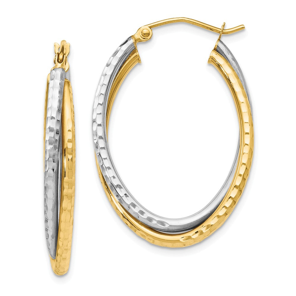 4mm Crossover D/C Double Oval Hoop Earrings in 14k Two Tone Gold, 33mm, Item E12358 by The Black Bow Jewelry Co.