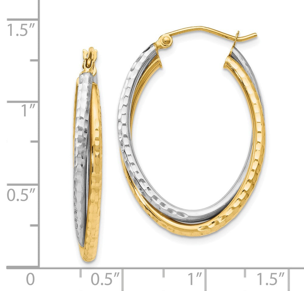 Alternate view of the 4mm Crossover D/C Double Oval Hoop Earrings in 14k Two Tone Gold, 33mm by The Black Bow Jewelry Co.