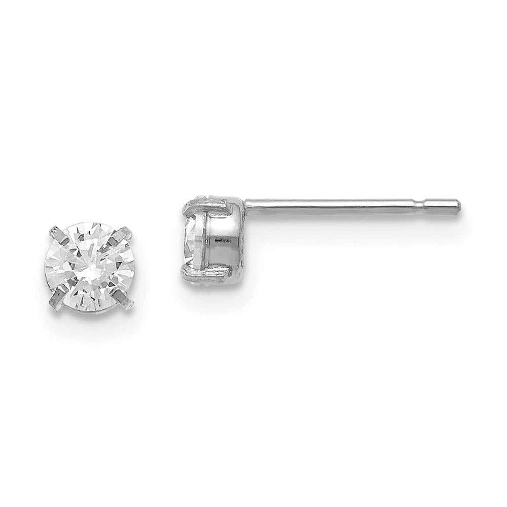 4mm Cubic Zirconia Stud Earrings in 14k White Gold, Item E12409 by The Black Bow Jewelry Co.