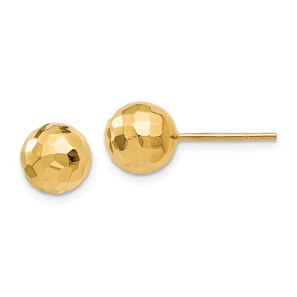 8mm Polished Faceted Ball Post Earrings in 14k Yellow Gold, Item E12414 by The Black Bow Jewelry Co.