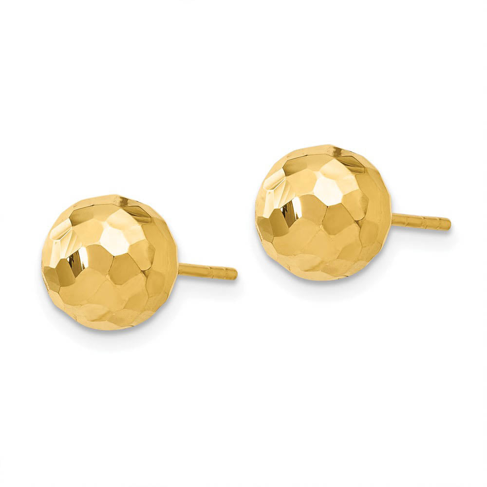 Alternate view of the 8mm Polished Faceted Ball Post Earrings in 14k Yellow Gold by The Black Bow Jewelry Co.