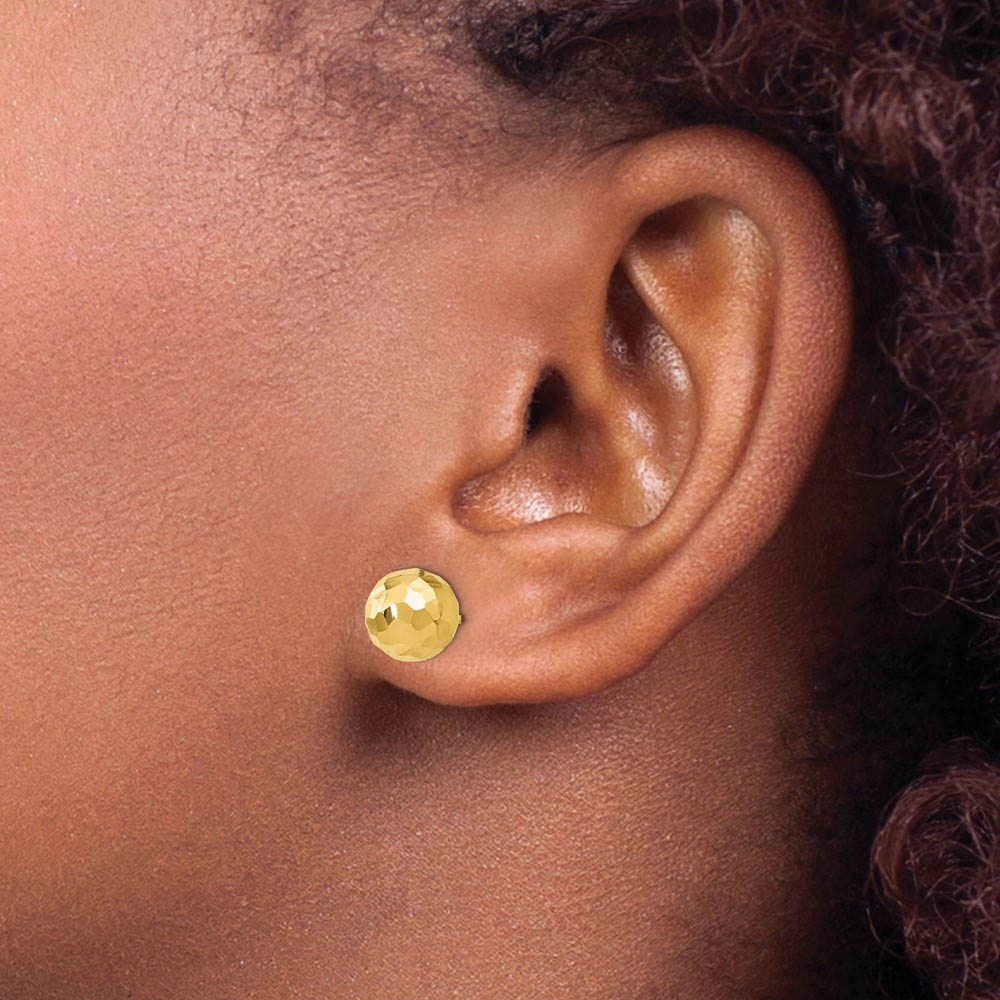 Alternate view of the 8mm Polished Faceted Ball Post Earrings in 14k Yellow Gold by The Black Bow Jewelry Co.
