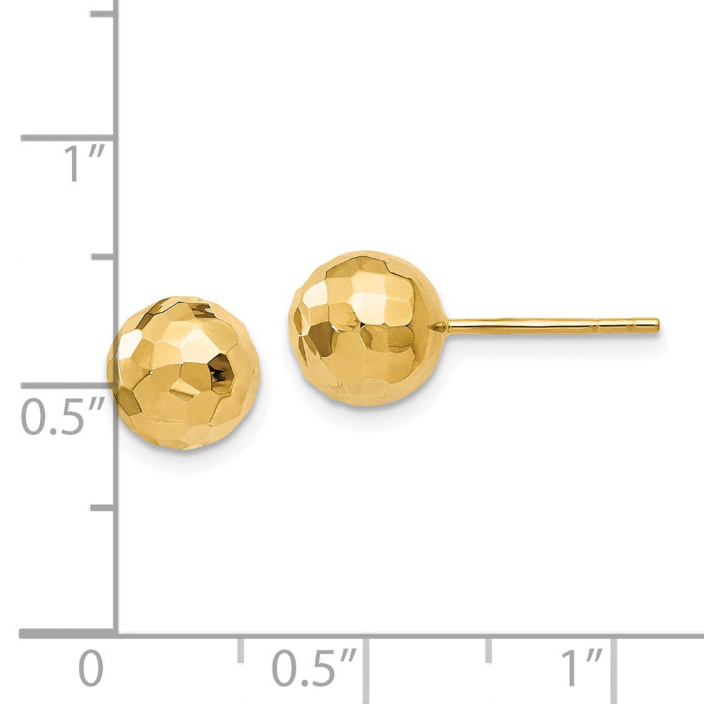 Alternate view of the 8mm Polished Faceted Ball Post Earrings in 14k Yellow Gold by The Black Bow Jewelry Co.