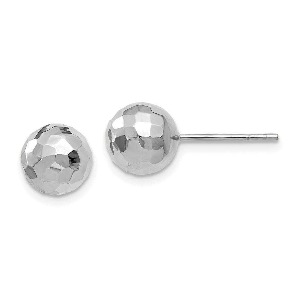 8mm Polished Faceted Ball Post Earrings in 14k White Gold, Item E12415 by The Black Bow Jewelry Co.