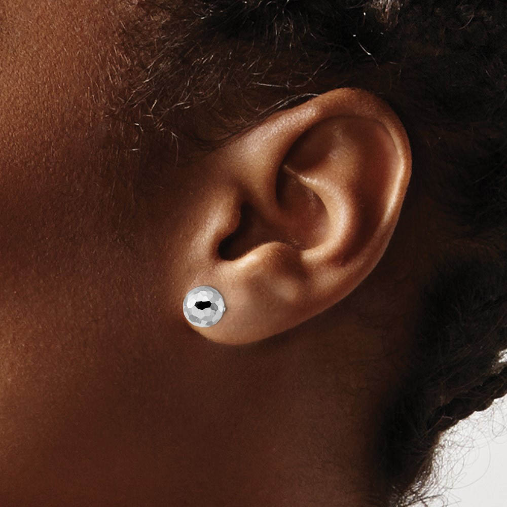 Alternate view of the 8mm Polished Faceted Ball Post Earrings in 14k White Gold by The Black Bow Jewelry Co.