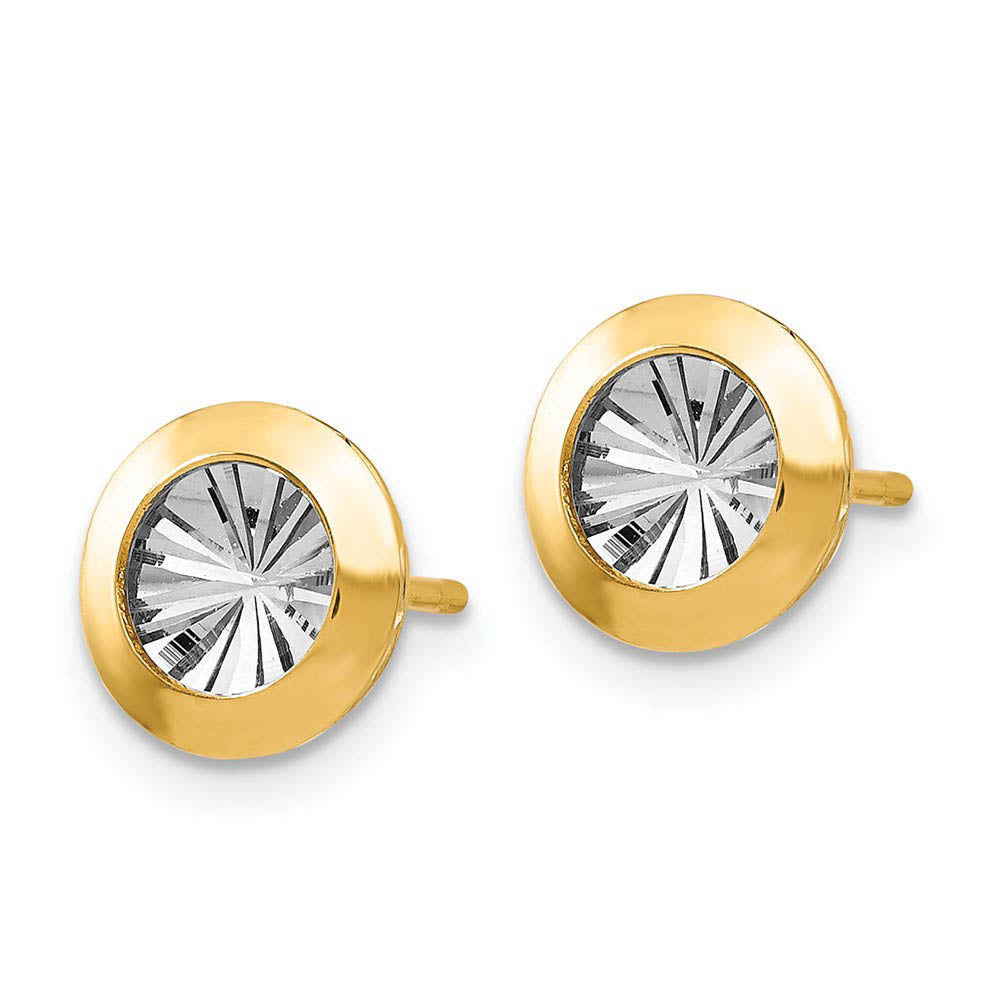 Alternate view of the 8mm Diamond-Cut Post Earrings in 14k Yellow Gold & White Rhodium by The Black Bow Jewelry Co.