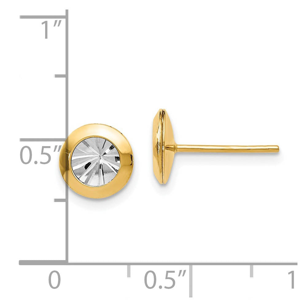 Alternate view of the 8mm Diamond-Cut Post Earrings in 14k Yellow Gold & White Rhodium by The Black Bow Jewelry Co.