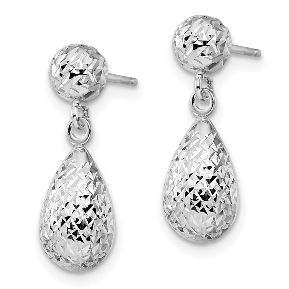 Alternate view of the Diamond Cut Teardrop Post Dangle Earrings in 14k White Gold, 20mm by The Black Bow Jewelry Co.