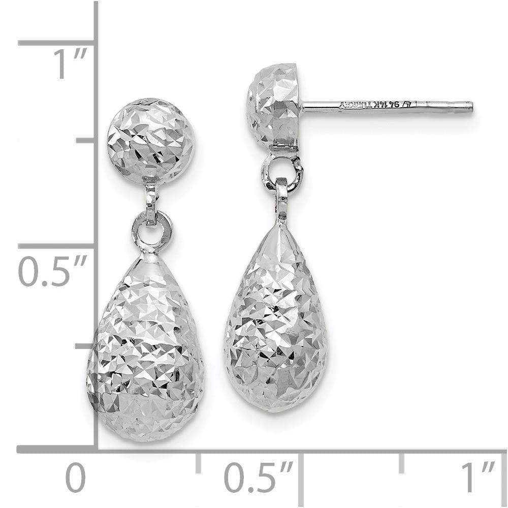 Alternate view of the Diamond Cut Teardrop Post Dangle Earrings in 14k White Gold, 20mm by The Black Bow Jewelry Co.