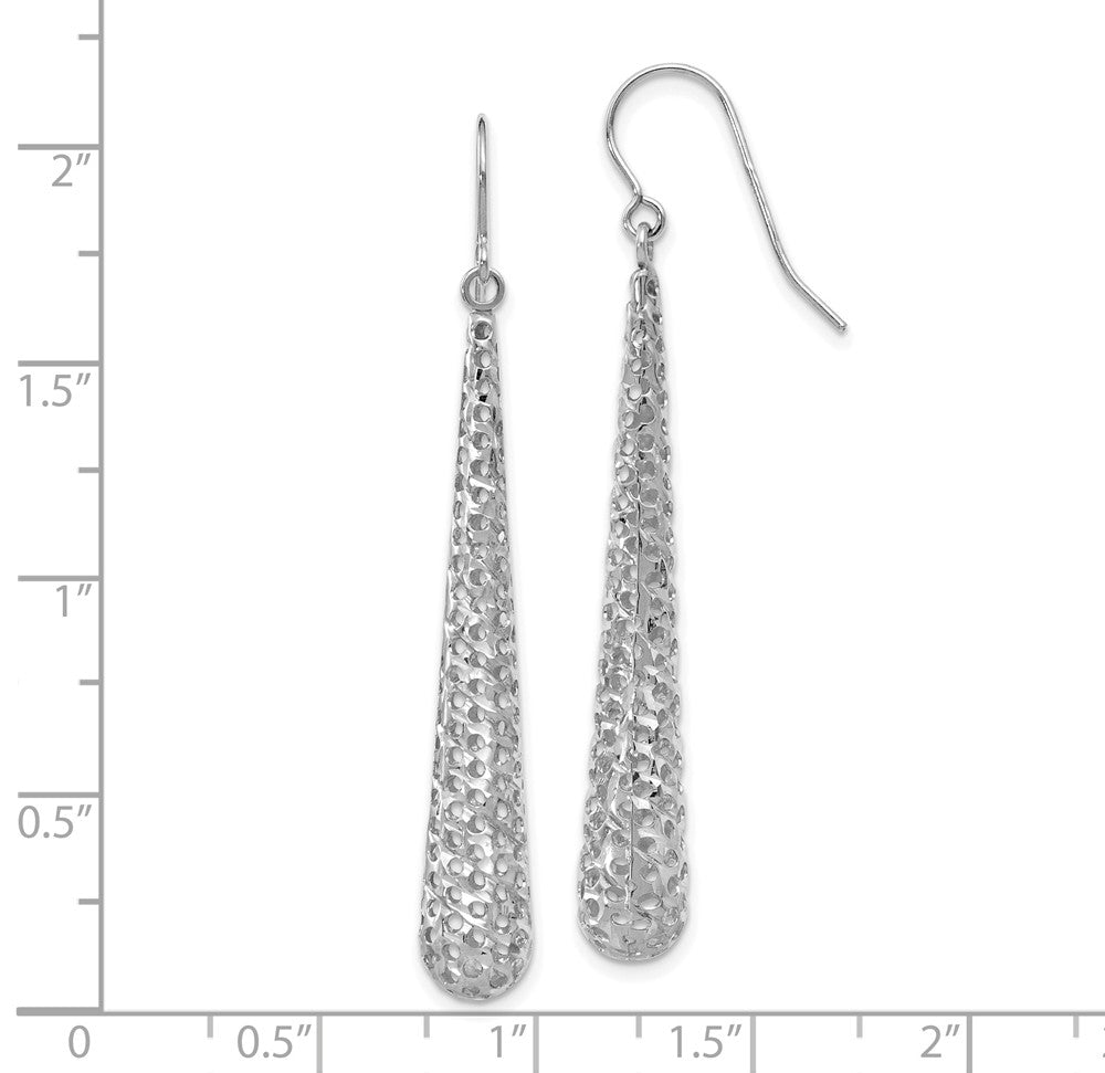 Alternate view of the Long Cutout Teardrop Dangle Earrings in 14k White Gold, 51mm (2 Inch) by The Black Bow Jewelry Co.