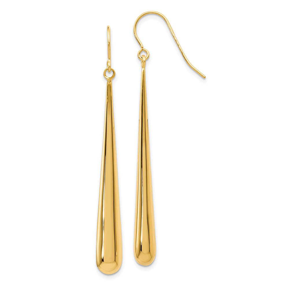 14k Yellow Gold Long Polished Teardrop Dangle Earrings, 52mm (2