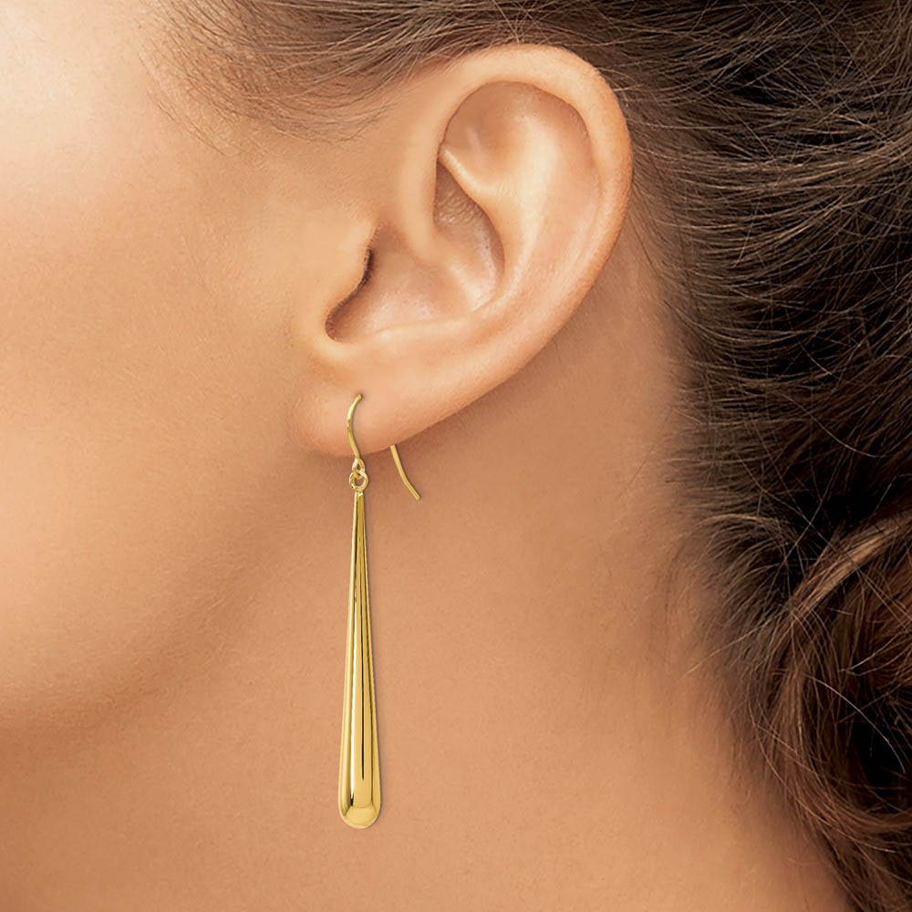 14k Yellow Gold Long Polished Teardrop Dangle Earrings, 52mm (2