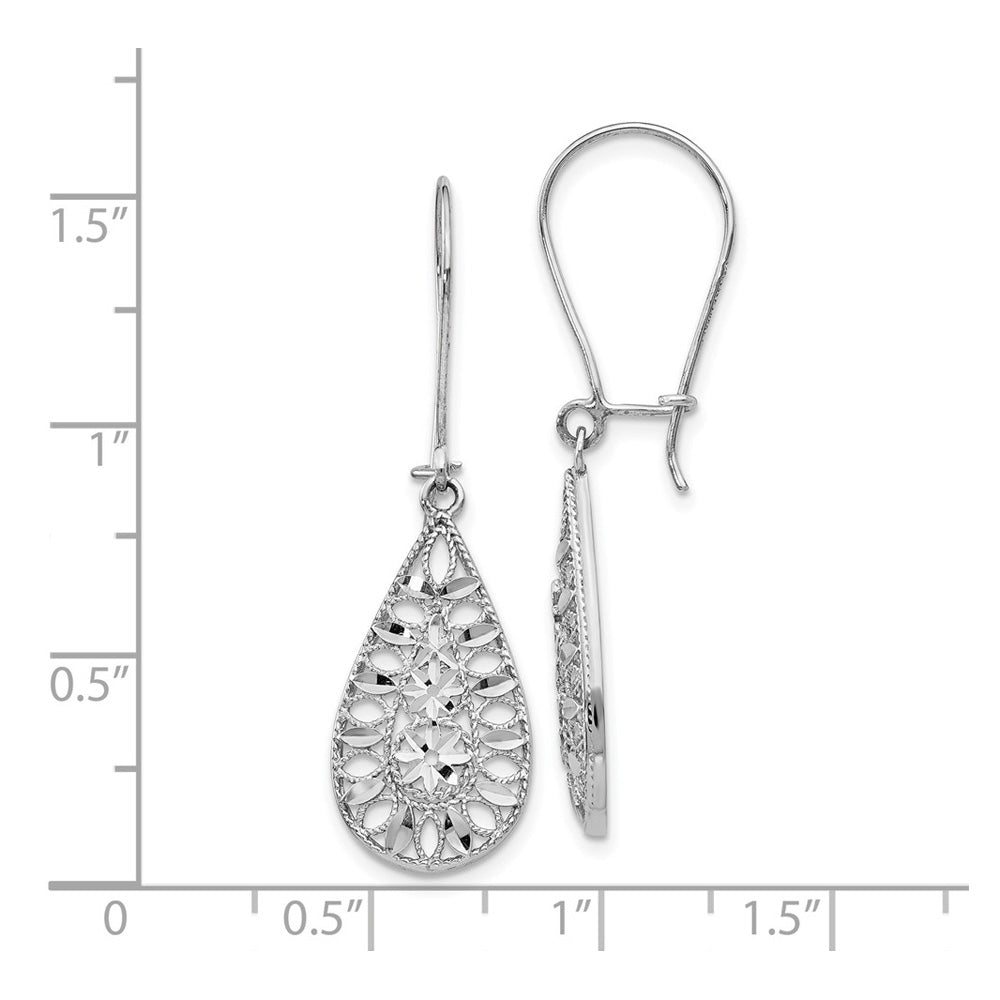 Alternate view of the Diamond Cut and Textured Teardrop Dangle Earrings in 14k White Gold by The Black Bow Jewelry Co.