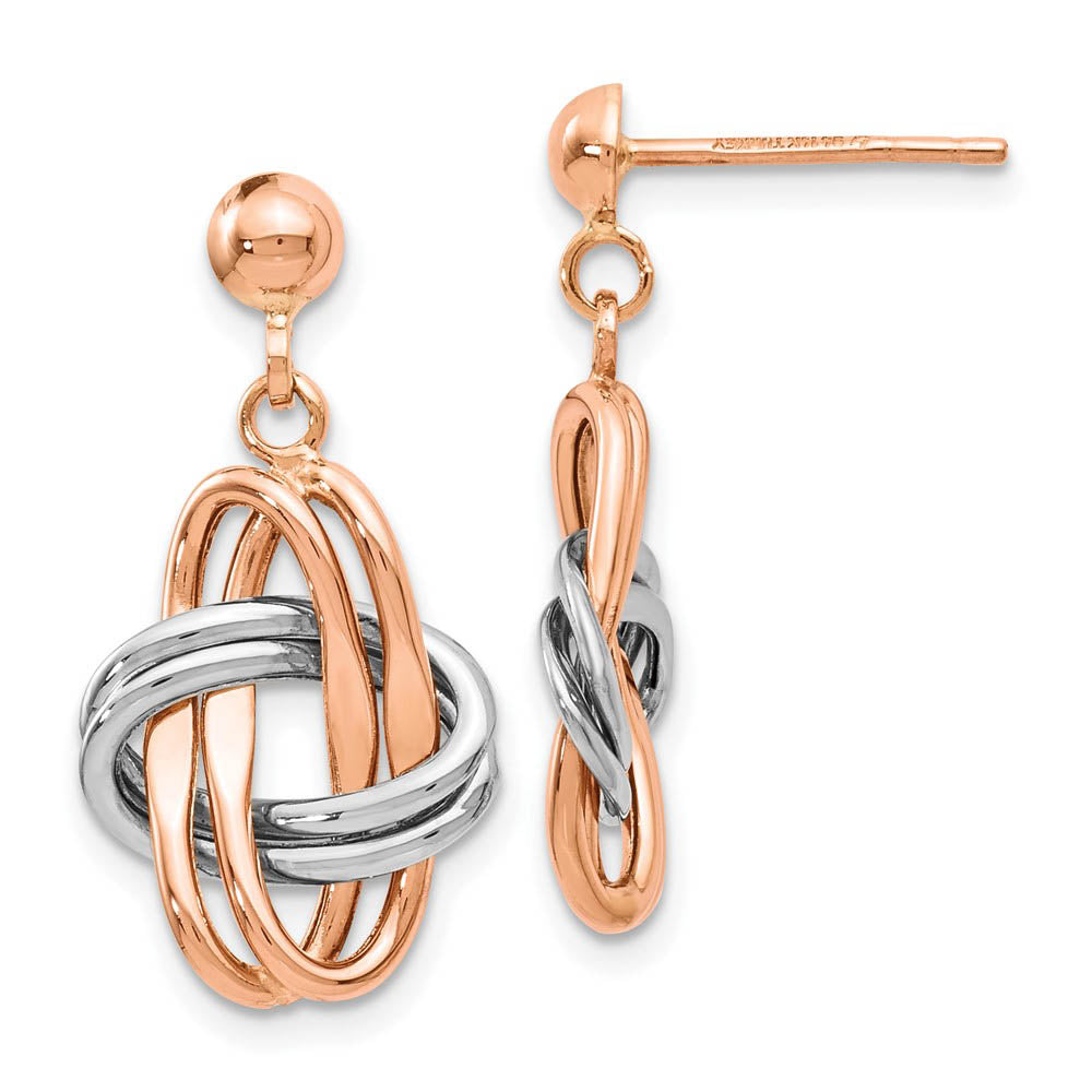 14k Rose and White Gold Double Knot Post Dangle Earrings, Item E12464 by The Black Bow Jewelry Co.
