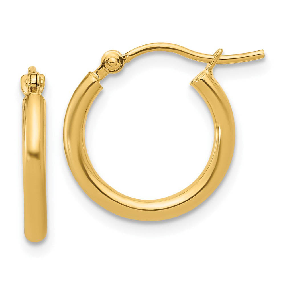 2mm Round Hoop Earrings in 10k Yellow Gold, 13mm (1/2 Inch), Item E12484 by The Black Bow Jewelry Co.