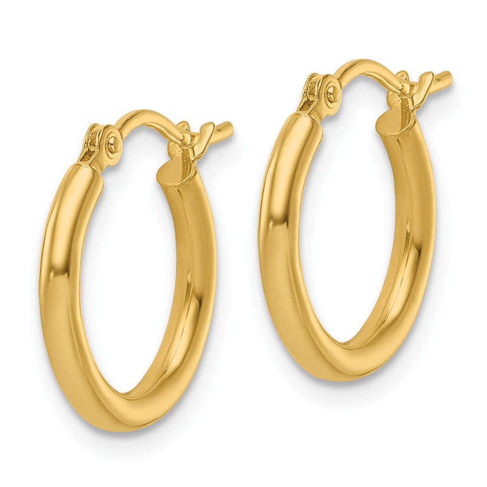 Alternate view of the 2mm Round Hoop Earrings in 10k Yellow Gold, 13mm (1/2 Inch) by The Black Bow Jewelry Co.