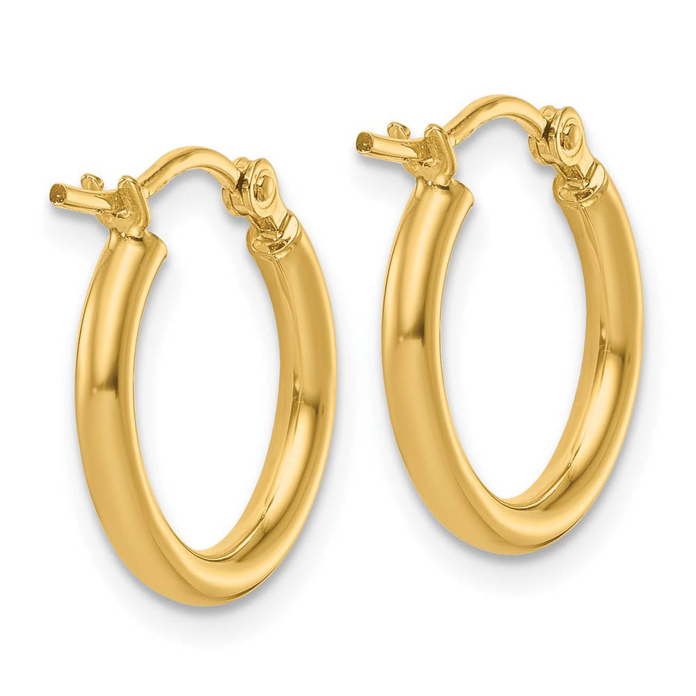Alternate view of the 2mm Round Hoop Earrings in 10k Yellow Gold, 13mm (1/2 Inch) by The Black Bow Jewelry Co.