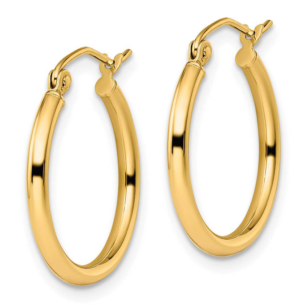 Alternate view of the 2mm Round Hoop Earrings in 10k Yellow Gold, 20mm (3/4 Inch) by The Black Bow Jewelry Co.