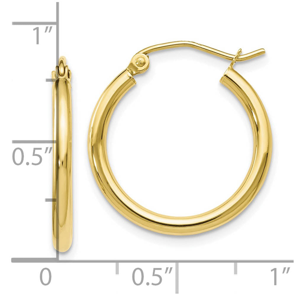 Alternate view of the 2mm Round Hoop Earrings in 10k Yellow Gold, 20mm (3/4 Inch) by The Black Bow Jewelry Co.