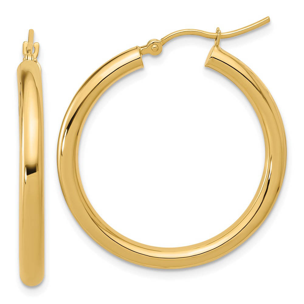 3mm Round Hoop Earrings in 10k Yellow Gold, 30mm (1 3/16 Inch), Item E12494 by The Black Bow Jewelry Co.