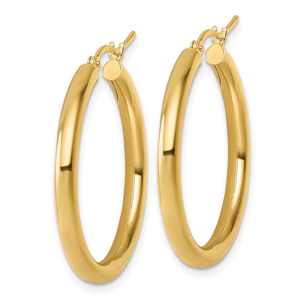 Alternate view of the 3mm Round Hoop Earrings in 10k Yellow Gold, 30mm (1 3/16 Inch) by The Black Bow Jewelry Co.
