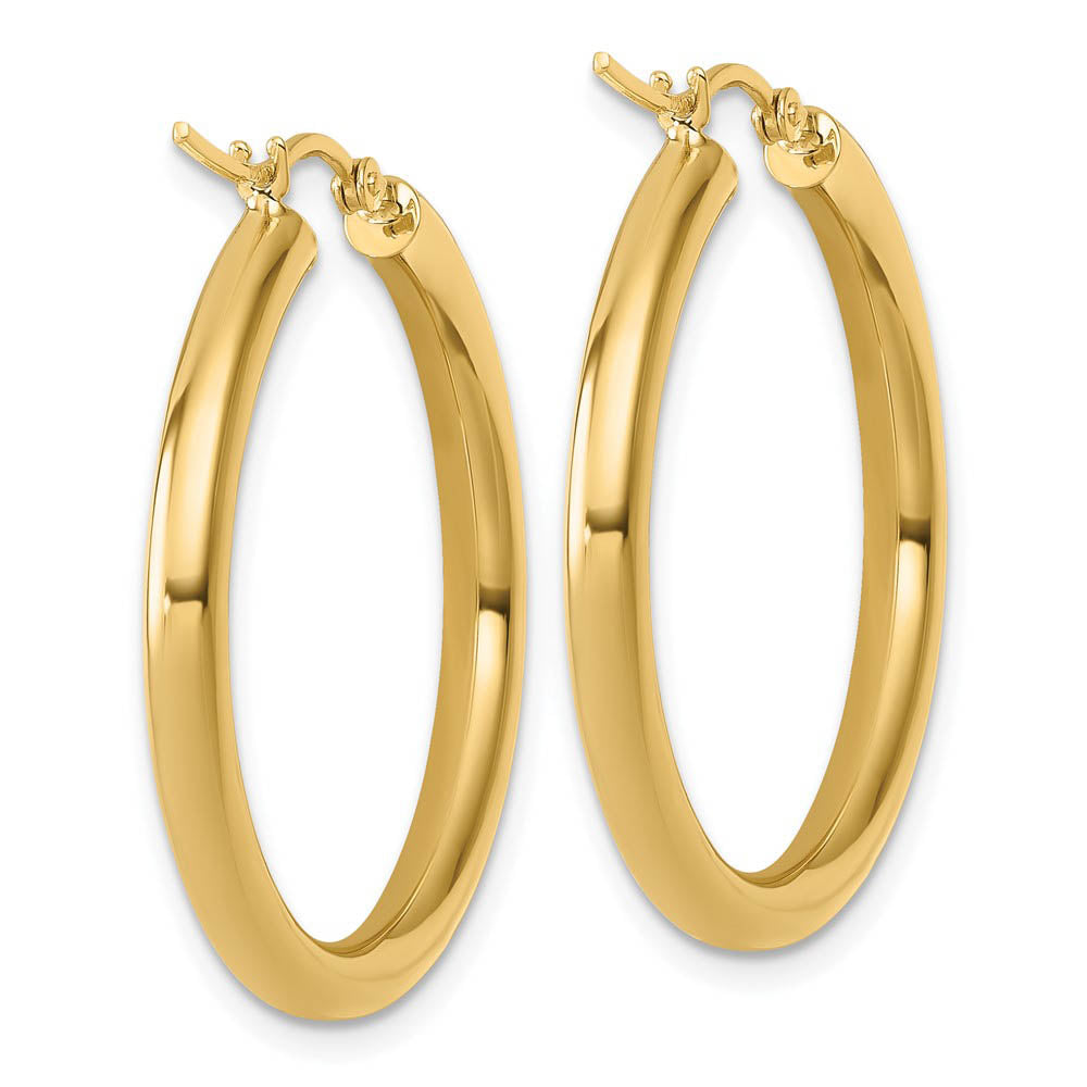 Alternate view of the 3mm Round Hoop Earrings in 10k Yellow Gold, 30mm (1 3/16 Inch) by The Black Bow Jewelry Co.