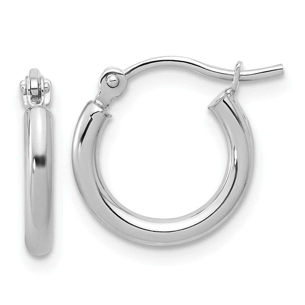 2mm Round Hoop Earrings in 10k White Gold, 13mm (1/2 Inch), Item E12496 by The Black Bow Jewelry Co.