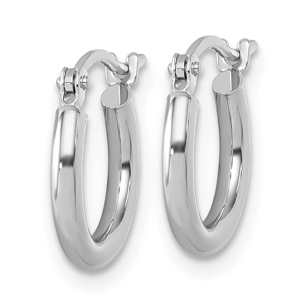 Alternate view of the 2mm Round Hoop Earrings in 10k White Gold, 13mm (1/2 Inch) by The Black Bow Jewelry Co.