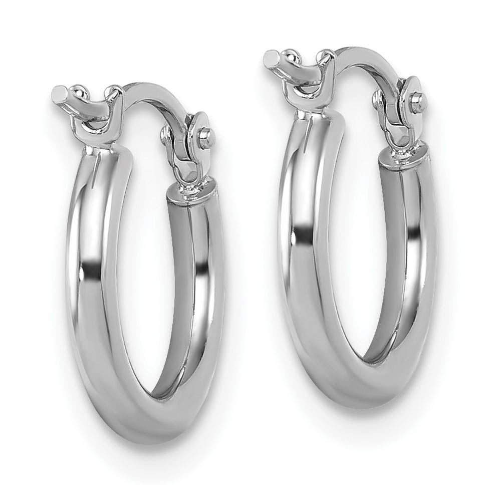 Alternate view of the 2mm Round Hoop Earrings in 10k White Gold, 13mm (1/2 Inch) by The Black Bow Jewelry Co.