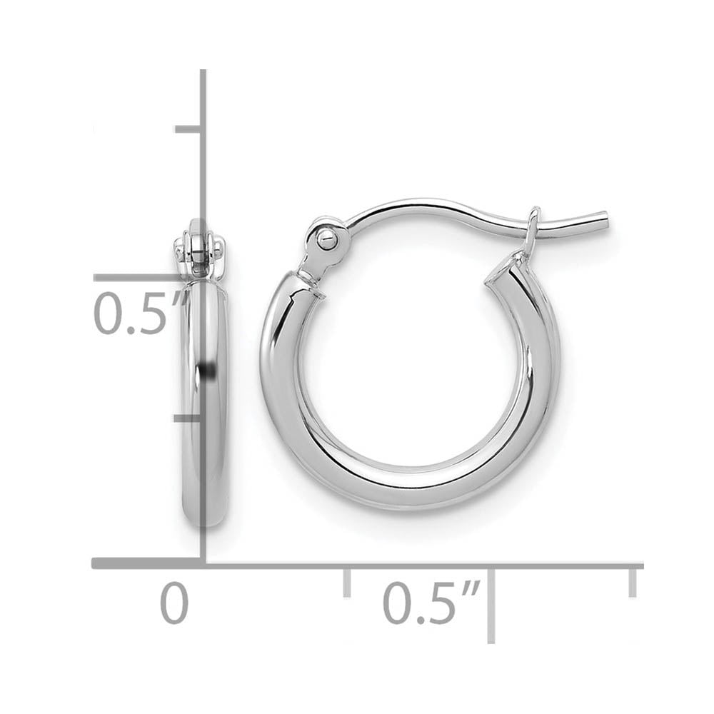 Alternate view of the 2mm Round Hoop Earrings in 10k White Gold, 13mm (1/2 Inch) by The Black Bow Jewelry Co.