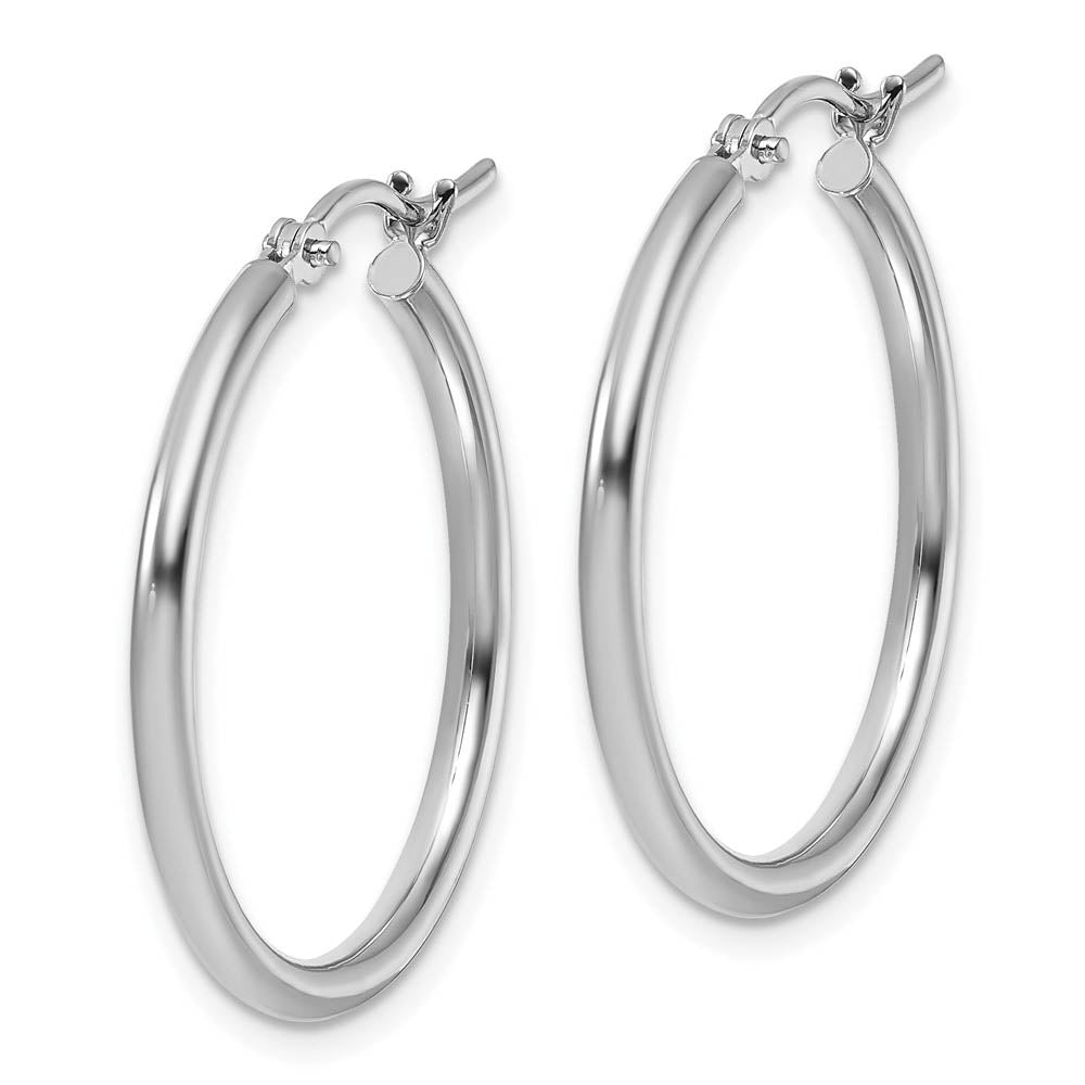 Alternate view of the 2mm Round Hoop Earrings in 10k White Gold, 25mm (1 Inch) by The Black Bow Jewelry Co.
