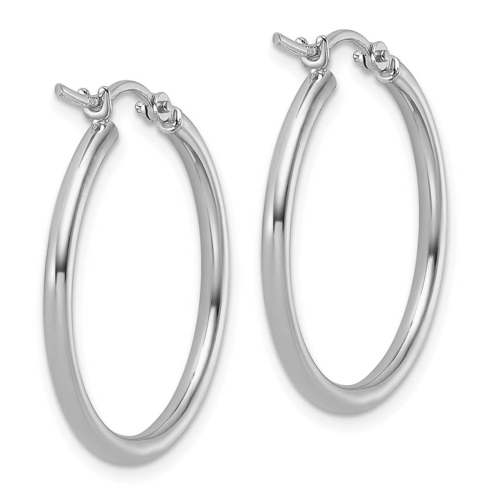 Alternate view of the 2mm Round Hoop Earrings in 10k White Gold, 25mm (1 Inch) by The Black Bow Jewelry Co.
